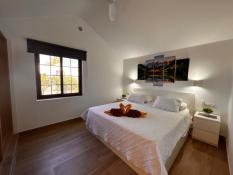 En-suite bedroom with ceiling fan 